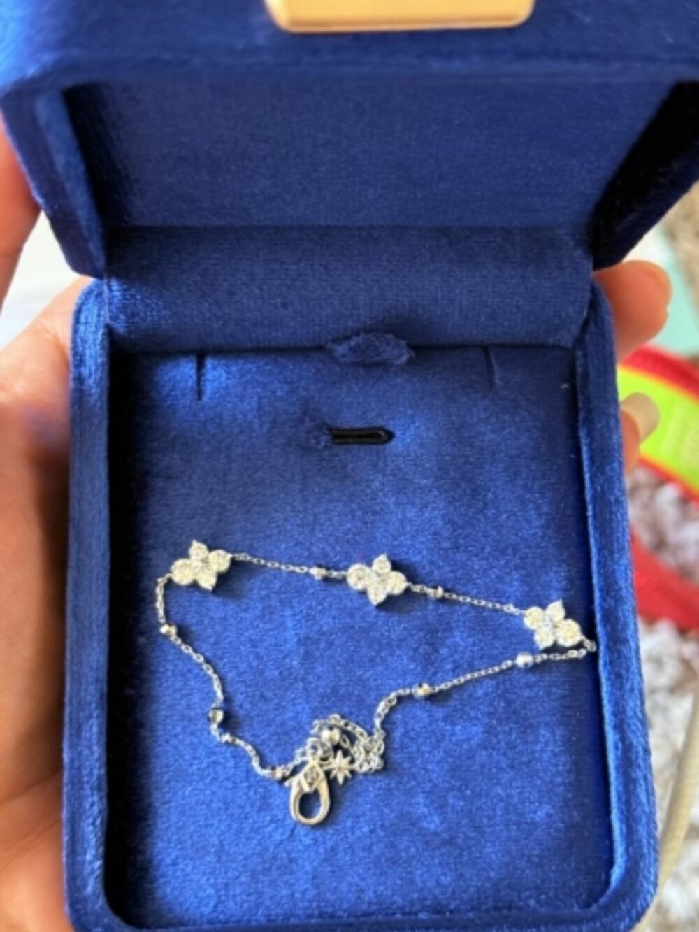 Solid 925 Sterling Silver 14K White Gold Plated Diamond Clover Bracelet